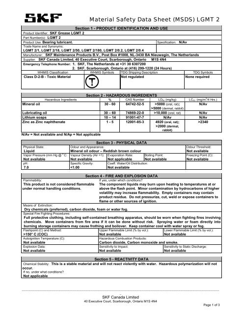 Material Safety Data Sheet (MSDS) LGMT 2 - E. Fox (Engineers)