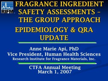 Fragrance Ingredient Safety Assessments - Research Institute for ...