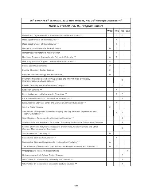 SWRM and SERMACS 2010 - ACS Network - American Chemical ...