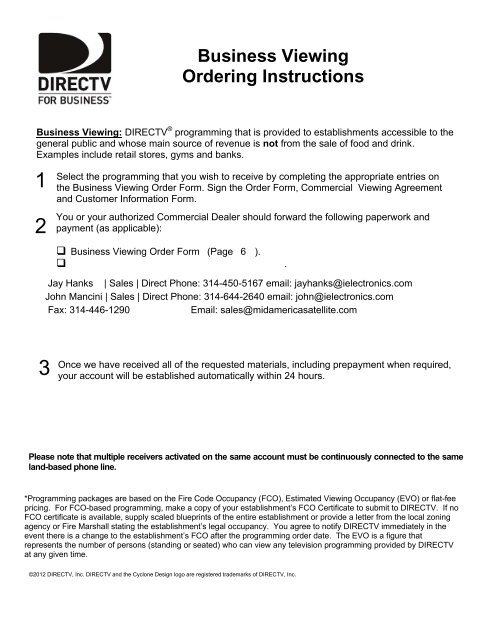 Business Viewing Ordering Instructions - directv
