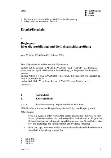 Drogist/Drogistin Reglement ÃƒÂ¼ber die Ausbildung und die ...