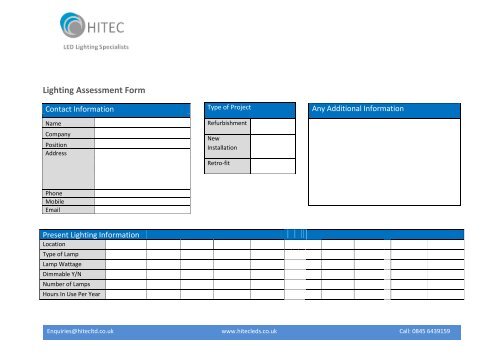Led Utilization Form Lighting Assessment Form - HITEC - LED Lighting Specialists
