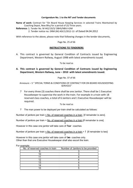 Download Tender Document Corrigendum - Western Railway