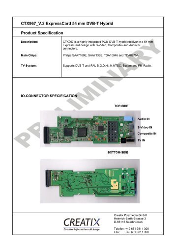 CTX967 V.2 Expresscard 54 mm DVB-T Hybrid Product ... - Creatix