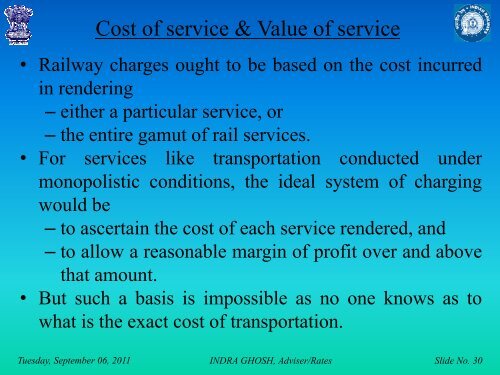 Costing and Pricing Issues in Transport Sector - Indian Railways ...