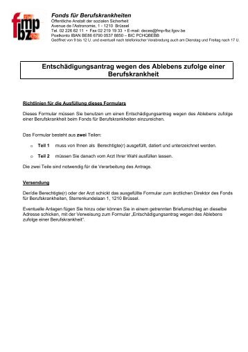 Entschädigungsantrag wegen des Ablebens zufolge einer ...