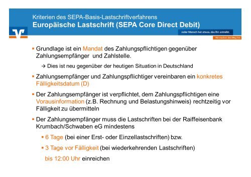 Die SEPA-Lastschriften - Raiffeisenbank Krumbach/Schwaben eG