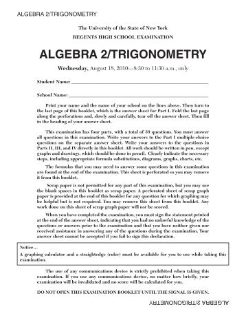 ALGEBRA 2/TRIGONOMETRY - JMap