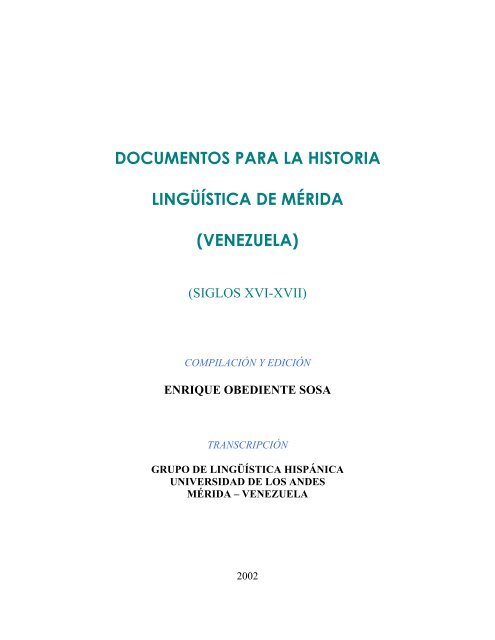 documentos para la historia lingüística de mérida (venezuela)