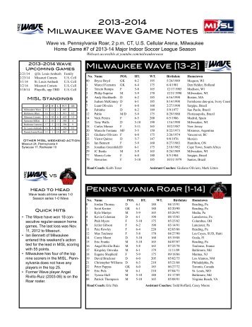 2013-2014 MKE Wave Game Notes vs. Pennsylvania Roar 2/16/13