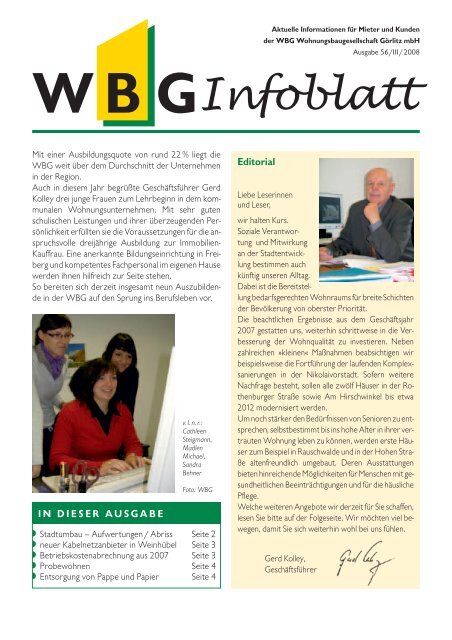 Editorial IN DIESER AUSGABE - WBG Wohnungsbaugesellschaft ...