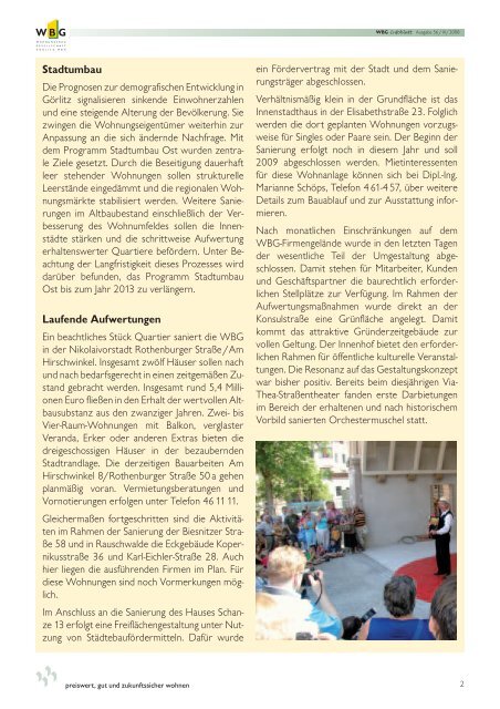 Editorial IN DIESER AUSGABE - WBG Wohnungsbaugesellschaft ...