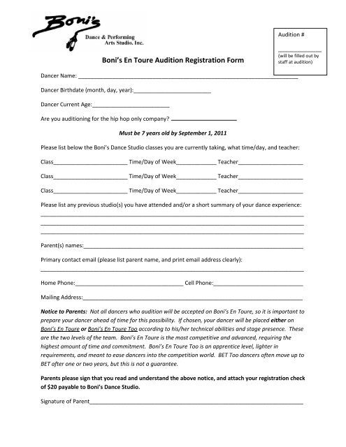 Audition Registration Form Template