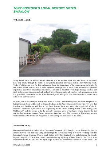 TONY BOSTOCK'S LOCAL HISTORY NOTES: WELSH LANE