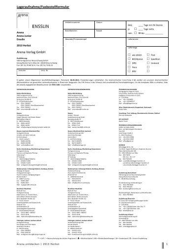 Lageraufnahme/Faxbestellformular Arena Verlag GmbH