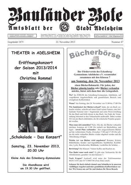 Samstag, 23. November 2013, 20.00 Uhr - Adelsheim
