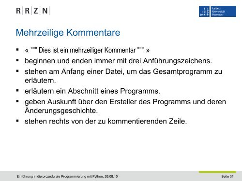 EinfÃ¼hrung in die Programmierung - RRZN