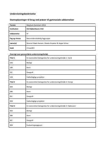 Undervisningsbeskrivelse Stamoplysninger til brug ved ... - KVUC