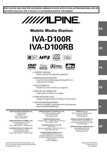 EN Mobile Media Station IVA-D100R IVA-D100RB - Alpine