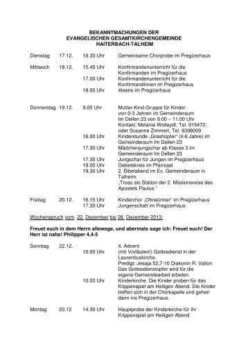 Aktuelles Wochenprogramm - Kirchengemeinde Haiterbach