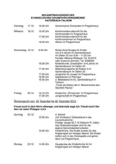 Aktuelles Wochenprogramm - Kirchengemeinde Haiterbach