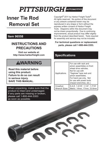 Inner Tie Rod Removal Set - Harbor Freight Tools