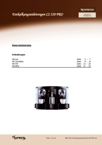 NBS 362 V2 Entkalkungsanleitung CS 220 PRO - lyreco