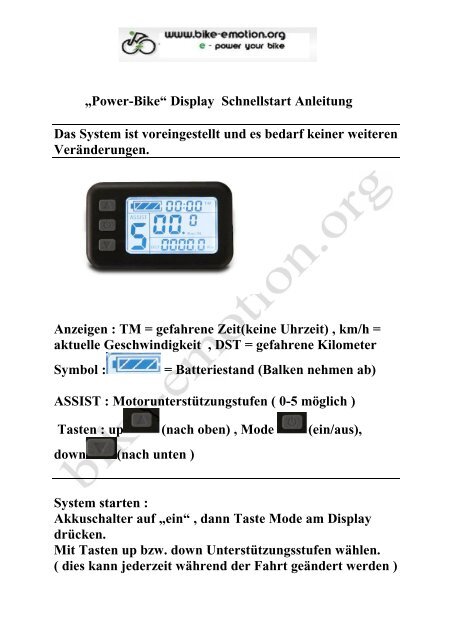 Power-Bike Display Schnellstart Anleitung Das ... - bike-emotion.org