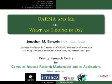 Jon Borwein - CARMA - University of Newcastle