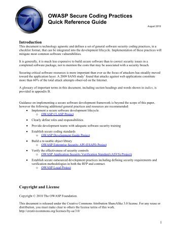 OWASP Secure Coding Practices Quick Reference Guide