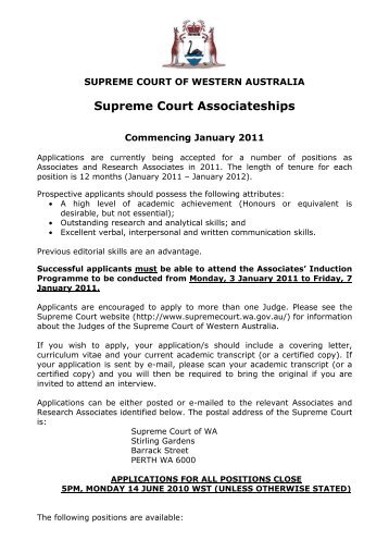 Associate Positions for 2011 - The University of Western Australia