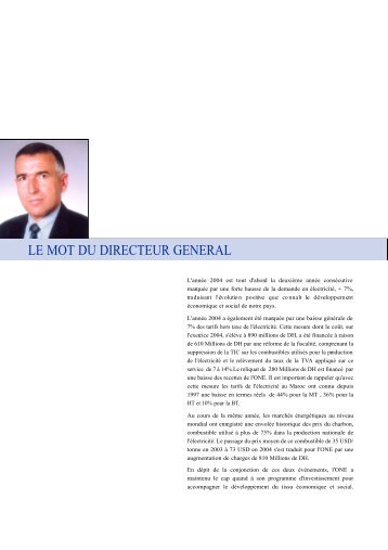 LE MOT DU DIRECTEUR GENERAL - ONE