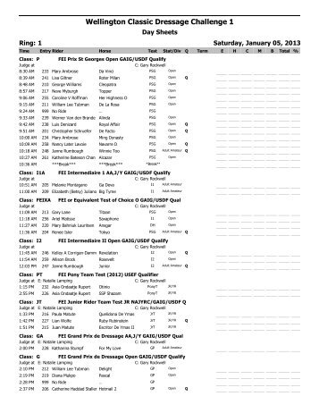 Day Sheets (Standard) - Wellington Classic Dressage Challenge