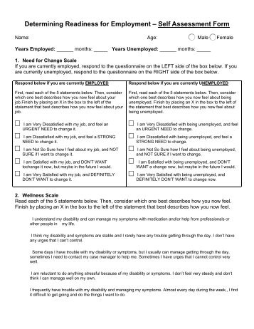 Determining Readiness for Employment â Self Assessment Form