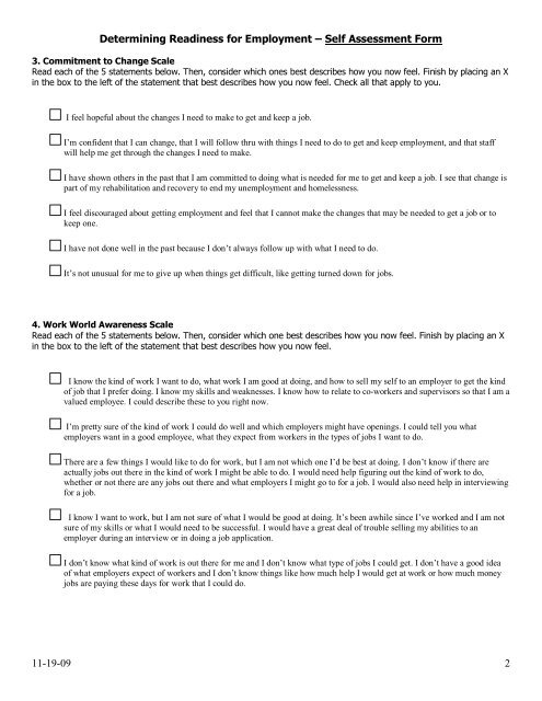 Determining Readiness for Employment â Self Assessment Form