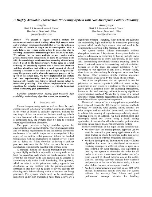 A Highly Available Transaction Processing ... - Researcher - IBM