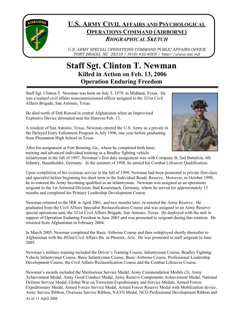 Ssg Clinton T Newman U S Army Special Operations Command