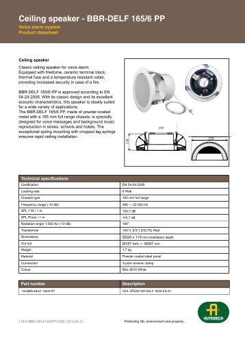 Ceiling speaker - BBR-DELF 165/6 PP - Autronica Fire and Security