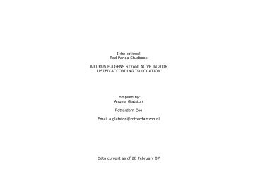 International Red Panda Studbook AILURUS FULGENS STYANI ...