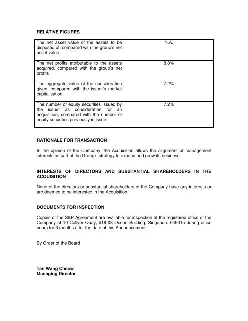 announcement food empire holdings limited acquisitions of