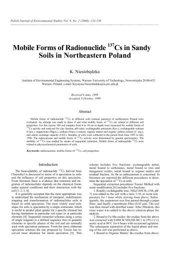 Mobile forms of radionuclide 137 Cs in sandy soils... - Polish Journal ...