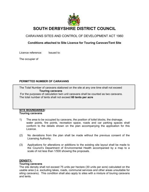 Touring Caravan Site Conditions - South Derbyshire District Council