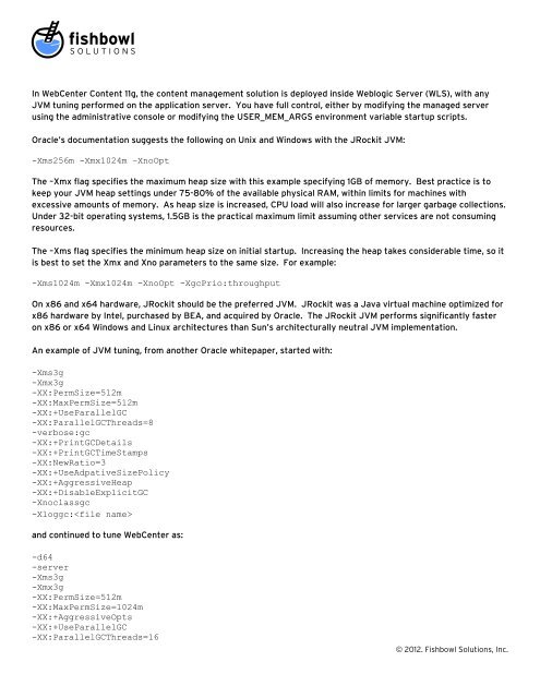 Performance Tuning for Oracle WebCenter Content 11g - Fishbowl ...