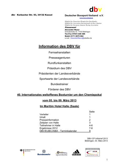 Information des DBV für - Boxen in Hamburg