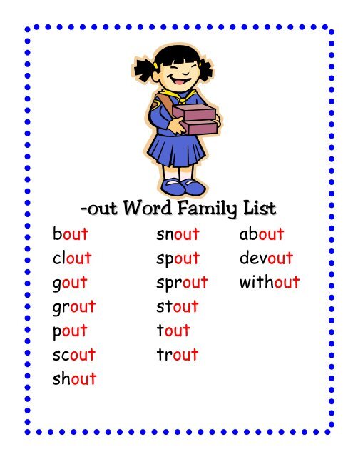 -out Word Family List - Little Book Lane