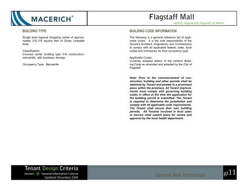 Flagstaff Mall General Information Criteria - Macerich