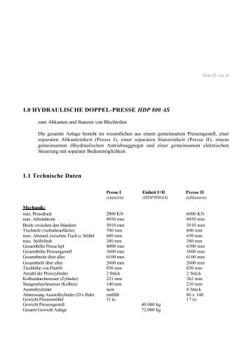 1.0 HYDRAULISCHE DOPPEL-PRESSE HDP 800 AS 1.1 ...