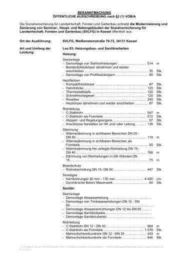 Bekanntmachung öffentliche Ausschreibung nach § 3 (1) - SVLFG