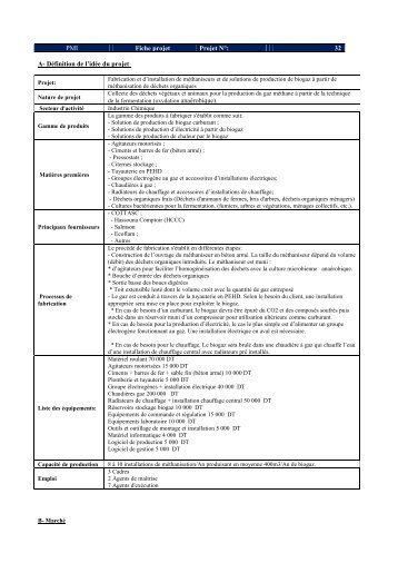PMI Fiche projet Projet NÂ°: 32 A- DÃ©finition de l ... - Tunisie industrie