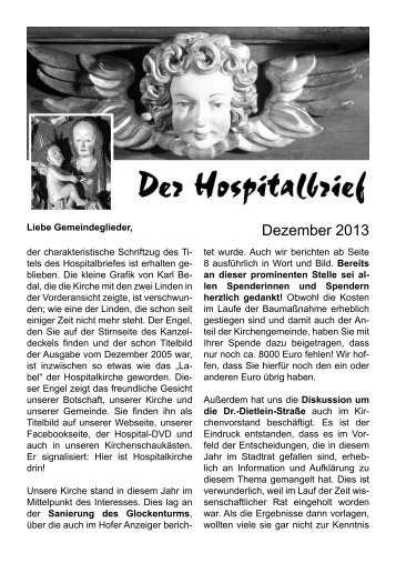 Der Hospitalbrief - Dezember 2013 - Hospitalkirche Hof